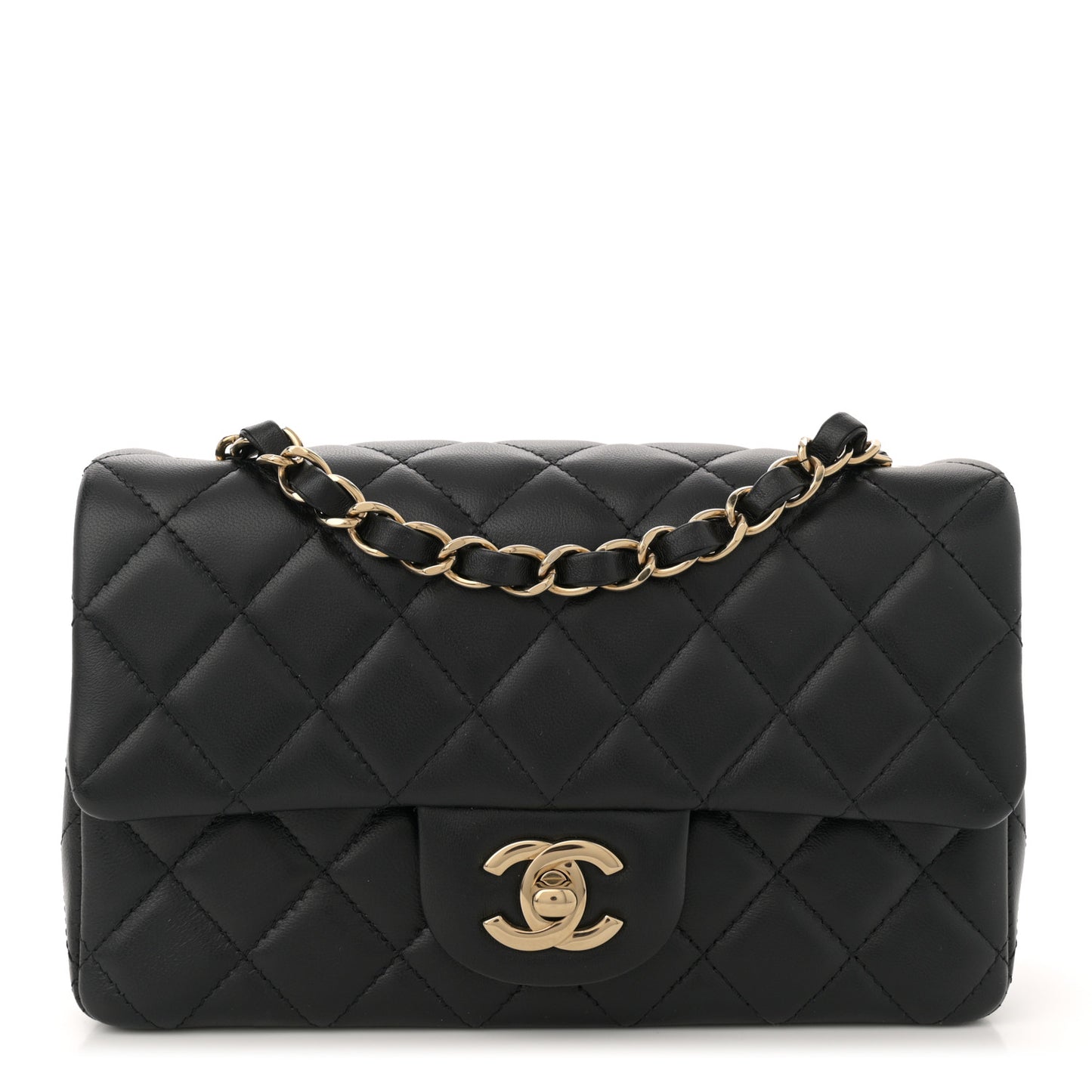 Lambskin Quilted Mini Rectangular Flap Black