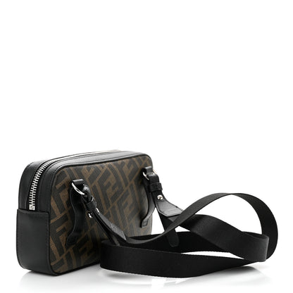 Fendi Glazed Fabric Vitello Liberty FF 1974 Diagonal Small Camera Case Tobacco Rosso Black 3 of 12