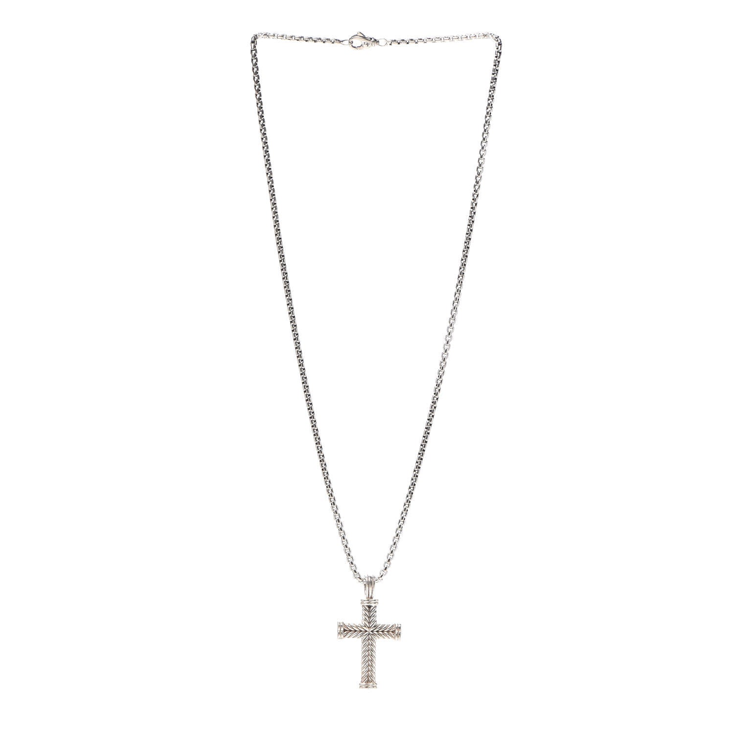 David Yurman Sterling Silver Chevron Cross Pendant Necklace 3 of 5