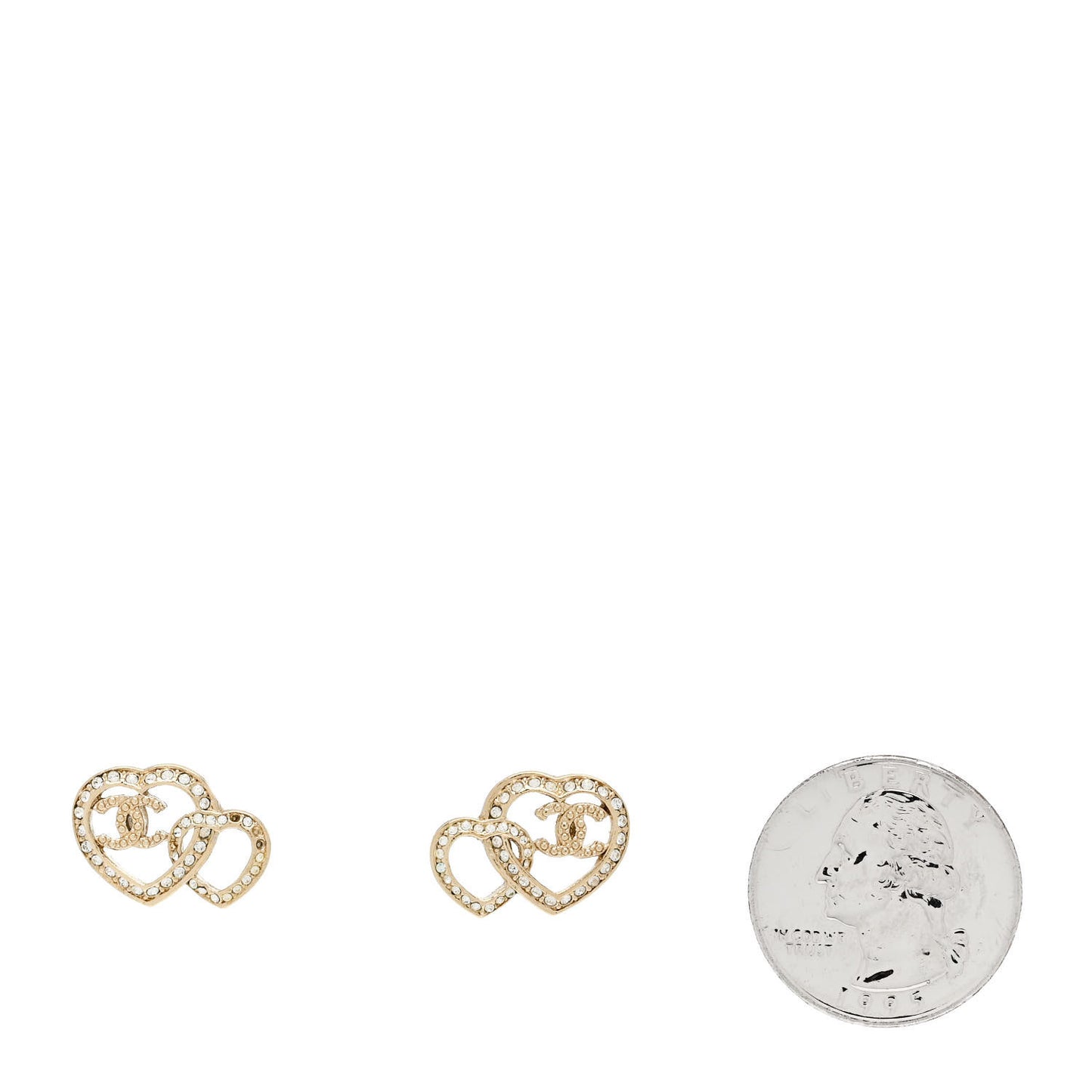 Crystal Metal CC Double Heart Earrings Gold