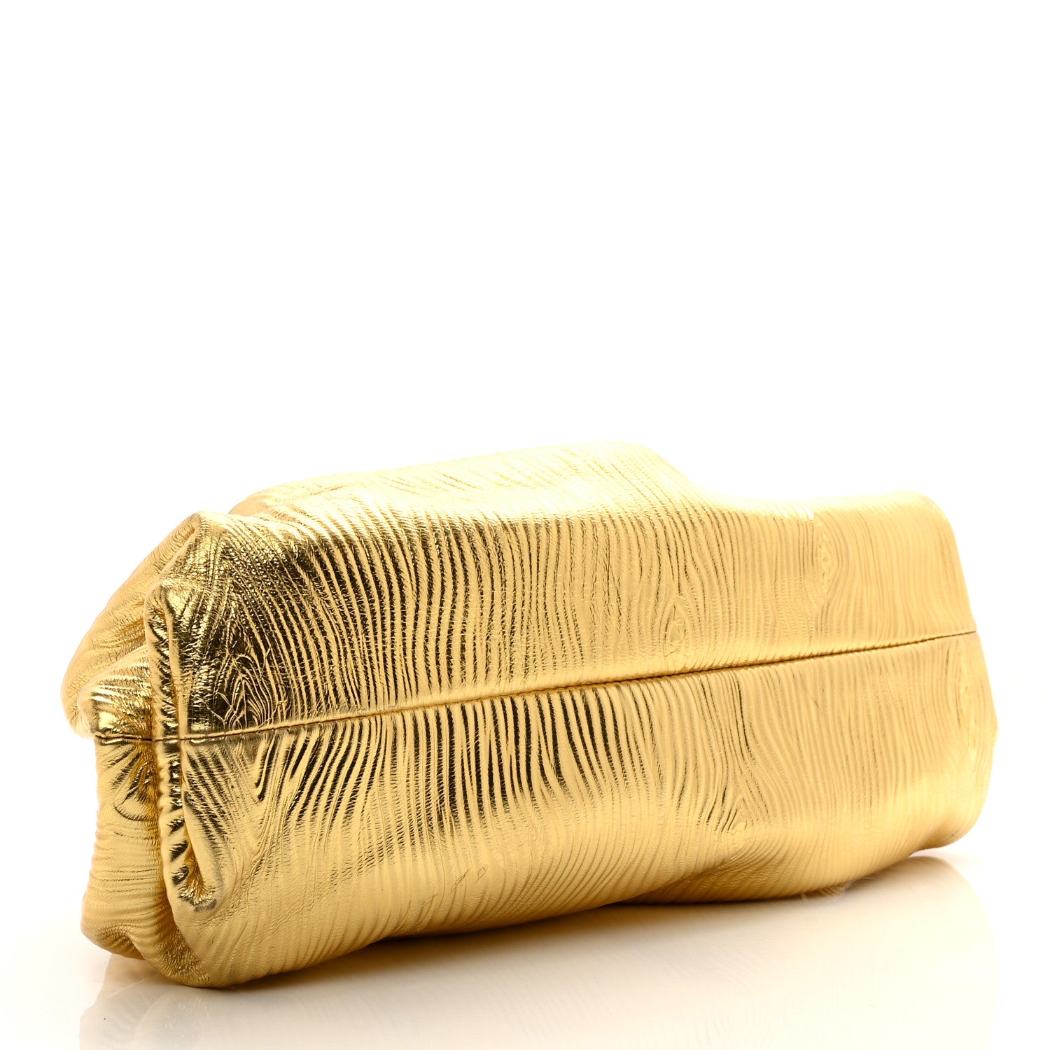 Bottega Veneta Metallic Bark Calfskin Embossed The Pouch Oversized Clutch Oro 4 of 8