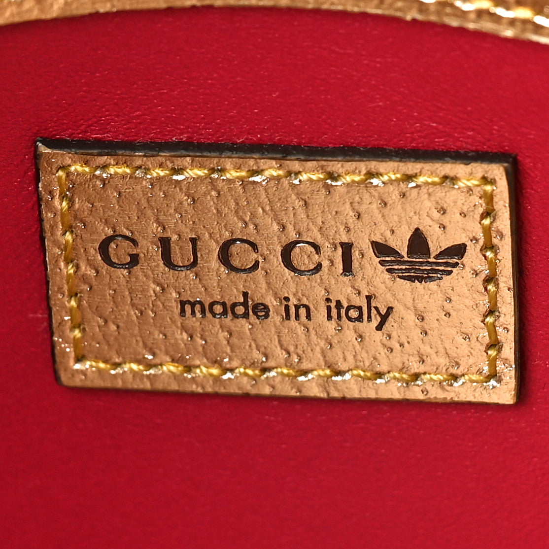 Gucci X ADIDAS Textured Dollar Calfskin Web Trefoil Horsebit 1955 Shoulder Bag King Gold Black 6 of 9
