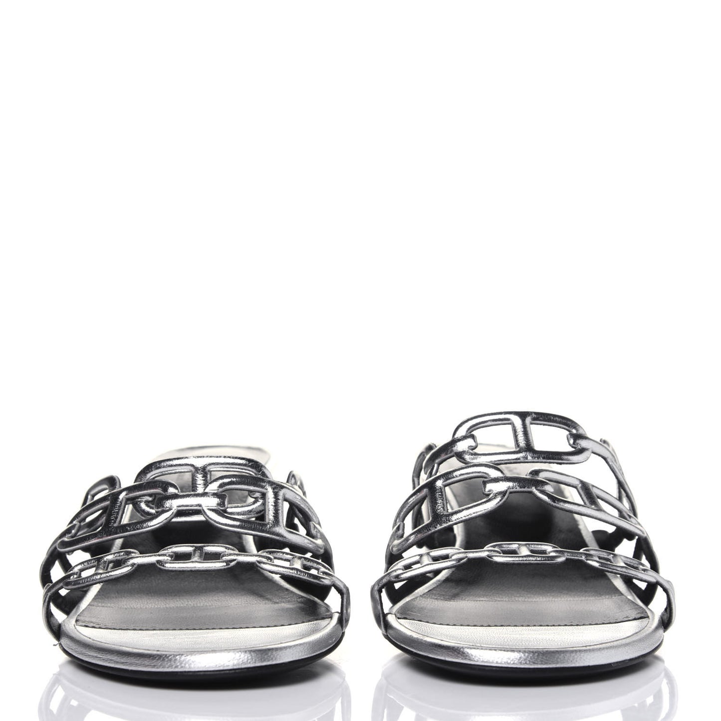 Metallic Calfskin Tandem Sandals 38 Gris Argente