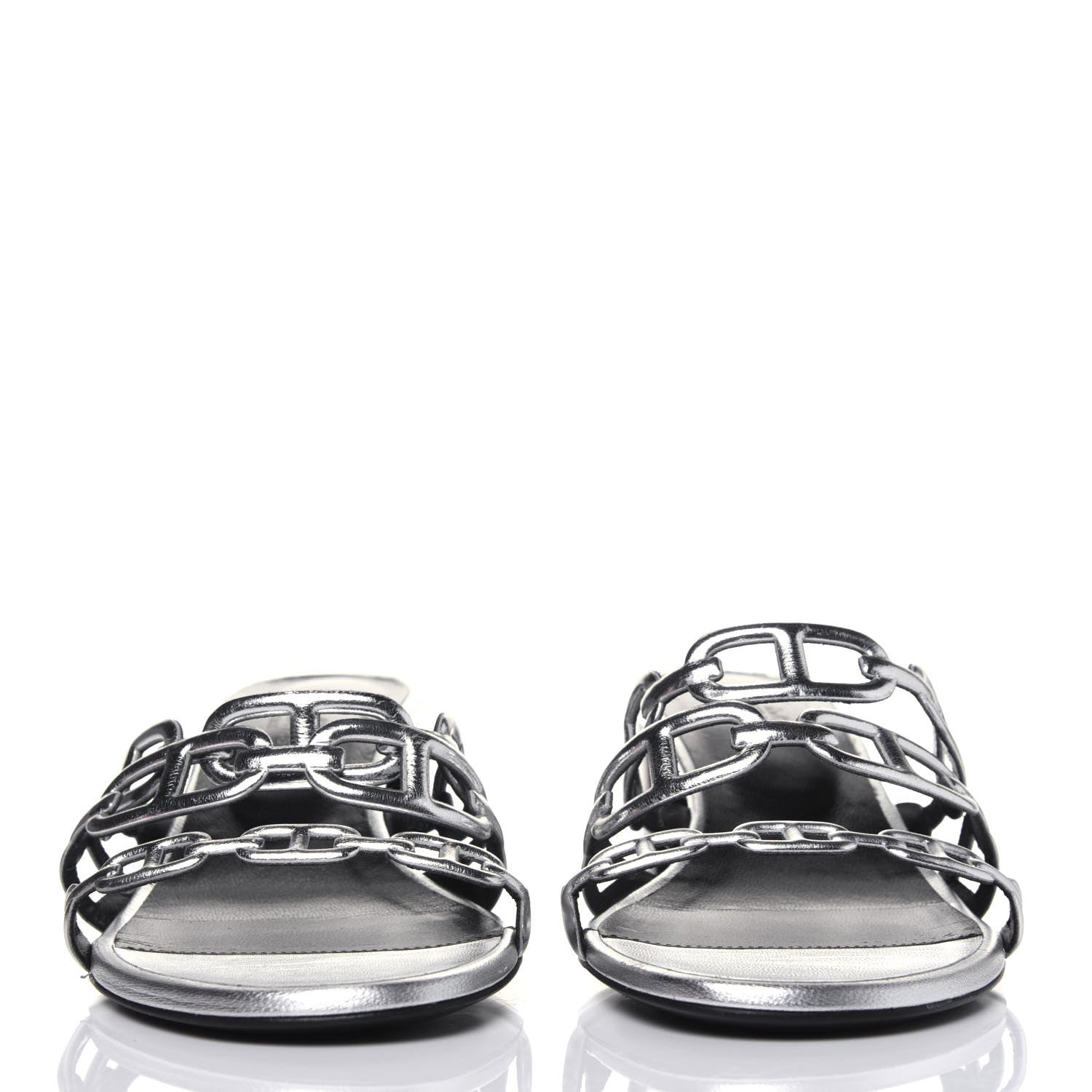 Hermes Metallic Calfskin Tandem Sandals 38 Gris Argente 2 of 13