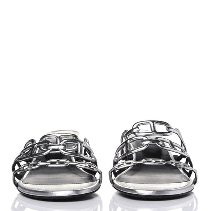 Hermes Metallic Calfskin Tandem Sandals 38 Gris Argente 2 of 13