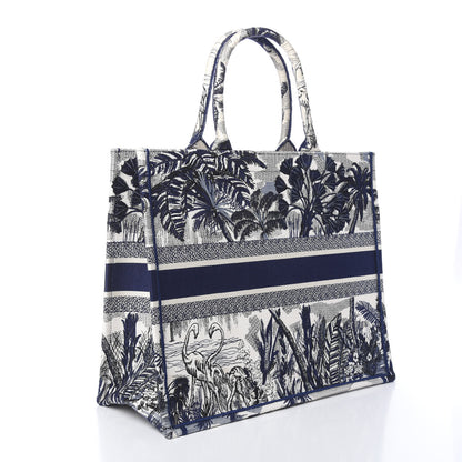 Christian Dior Canvas Embroidered Large Palm Tree Toile De Jouy Book Tote Blue 4 of 11