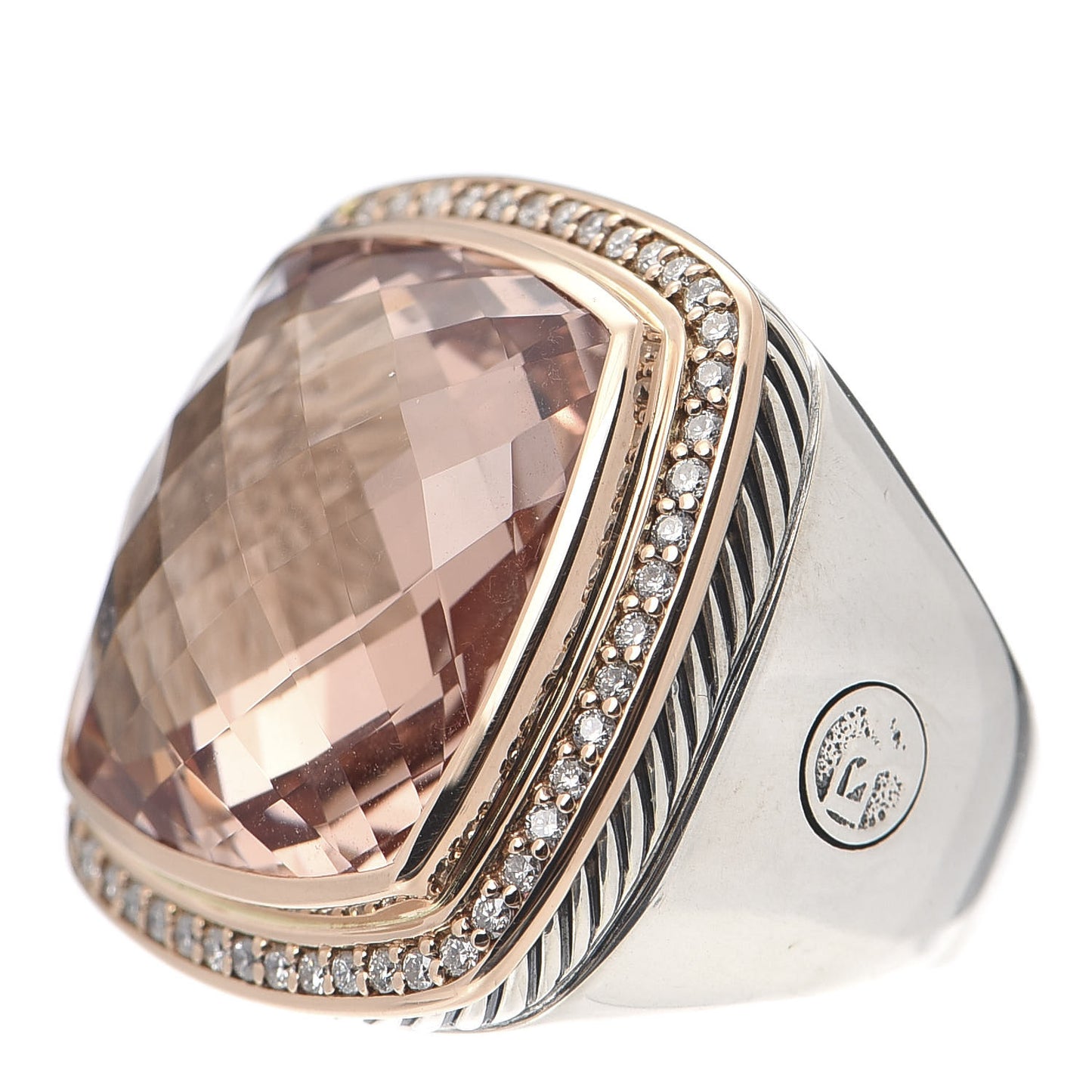 Sterling Silver 18K Rose Gold Diamond Morganite 20mm Albion Statement Ring 50 5.25