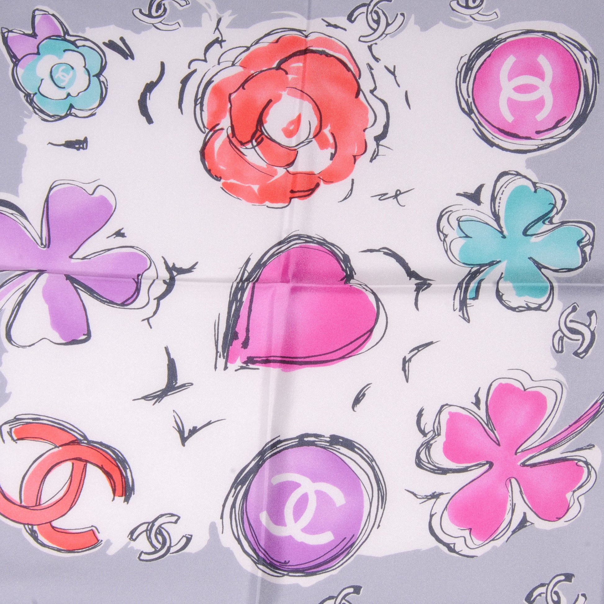 Chanel Silk CC Camellia Clover Heart Scarf 1 of 5