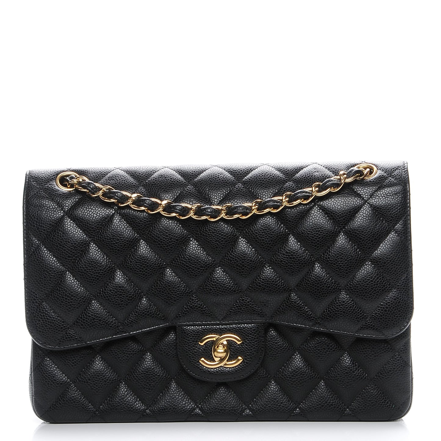 Caviar Quilted Jumbo Double Flap Black