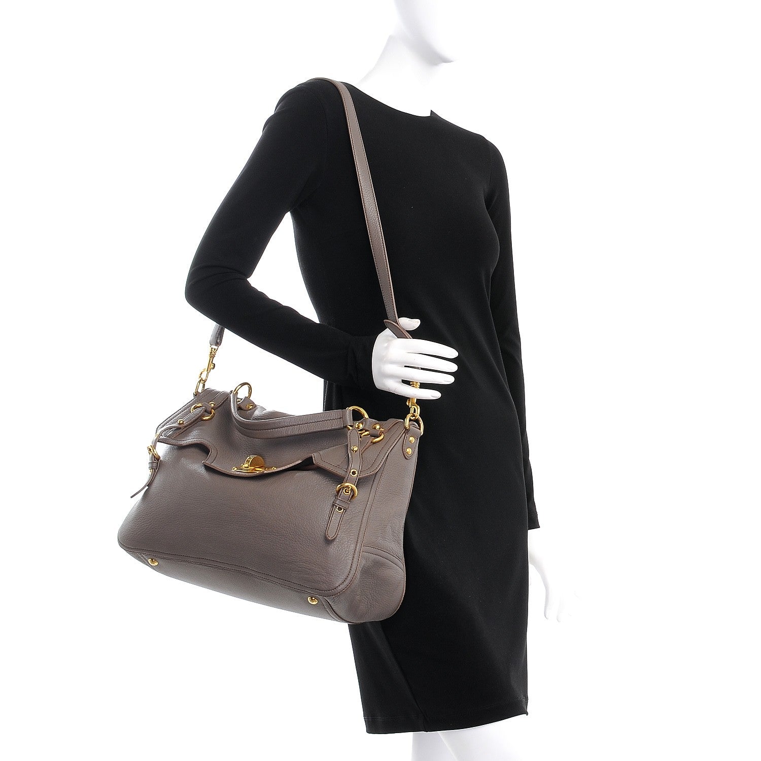 Miu Miu Cervo Front Buckle Satchel Taupe 2 of 8