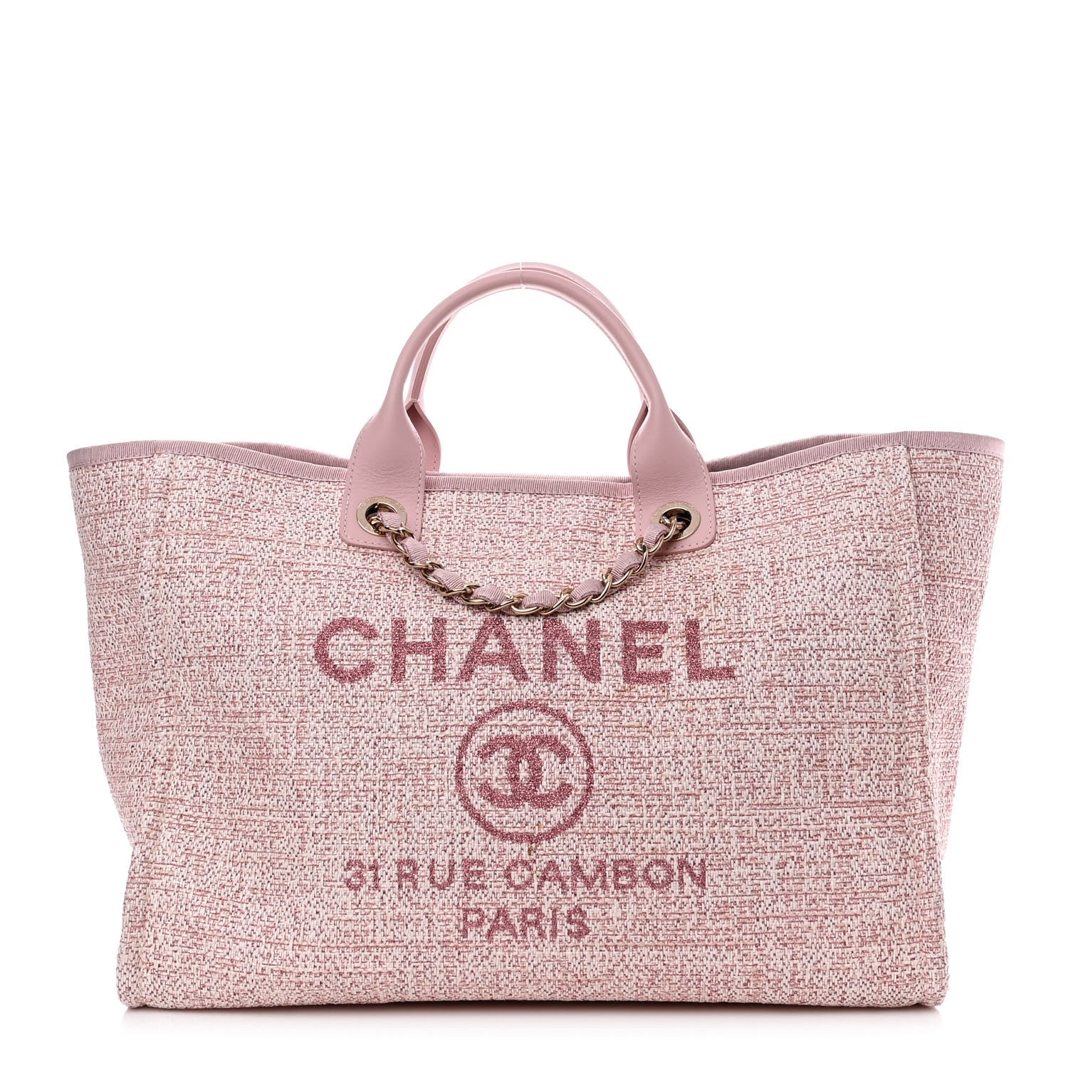 Chanel Lurex Boucle Deauville Medium Tote Pink 1 of 12