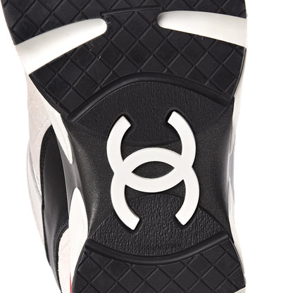 Chanel Suede Quilted CC Sneakers 38.5 Black White Red 6 of 8