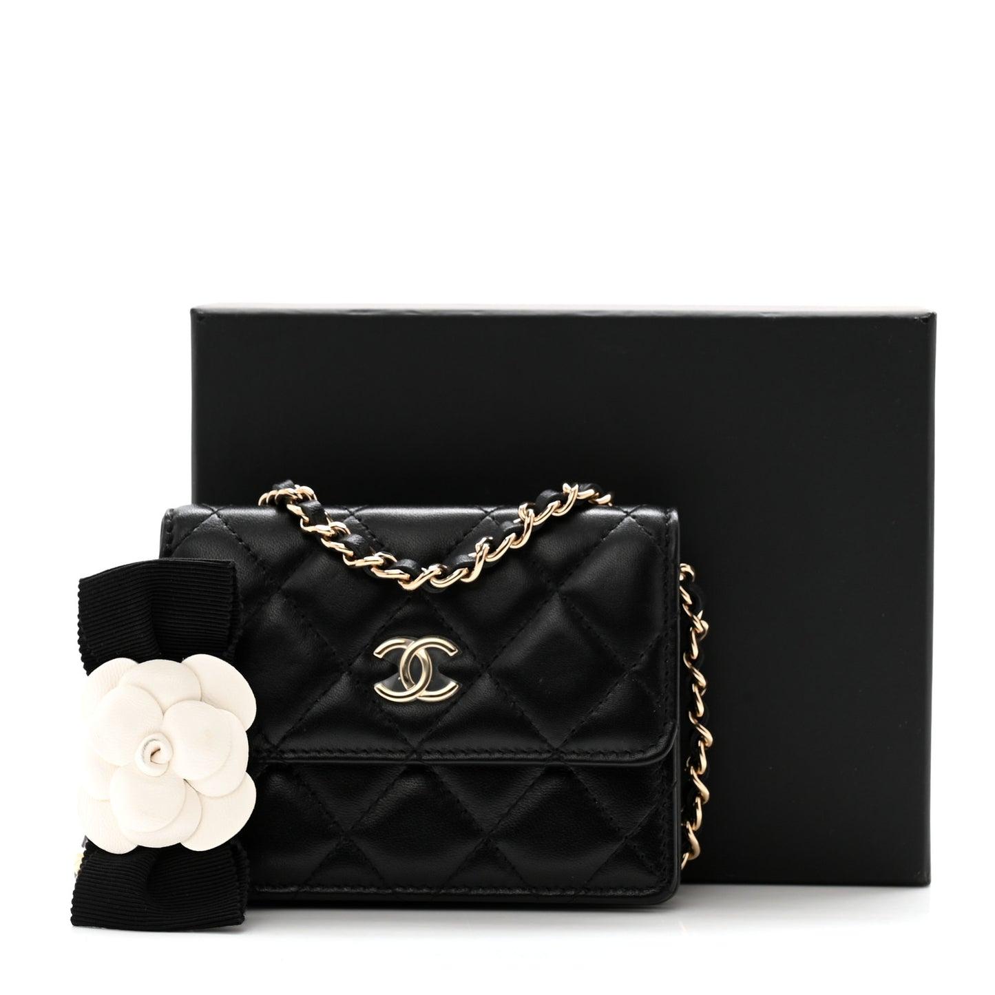 Lambskin Quilted My Chanel Lady Card Holder On Chain Black