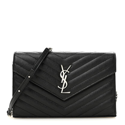 Saint Laurent Grain De Poudre Matelasse Chevron Monogram Chain Wallet Black 1 of 13