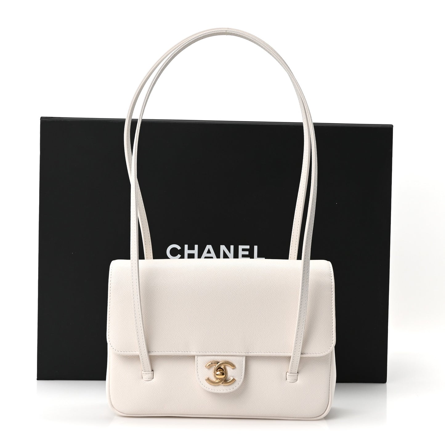 Shiny Caviar Preppy Coco Small Flap White