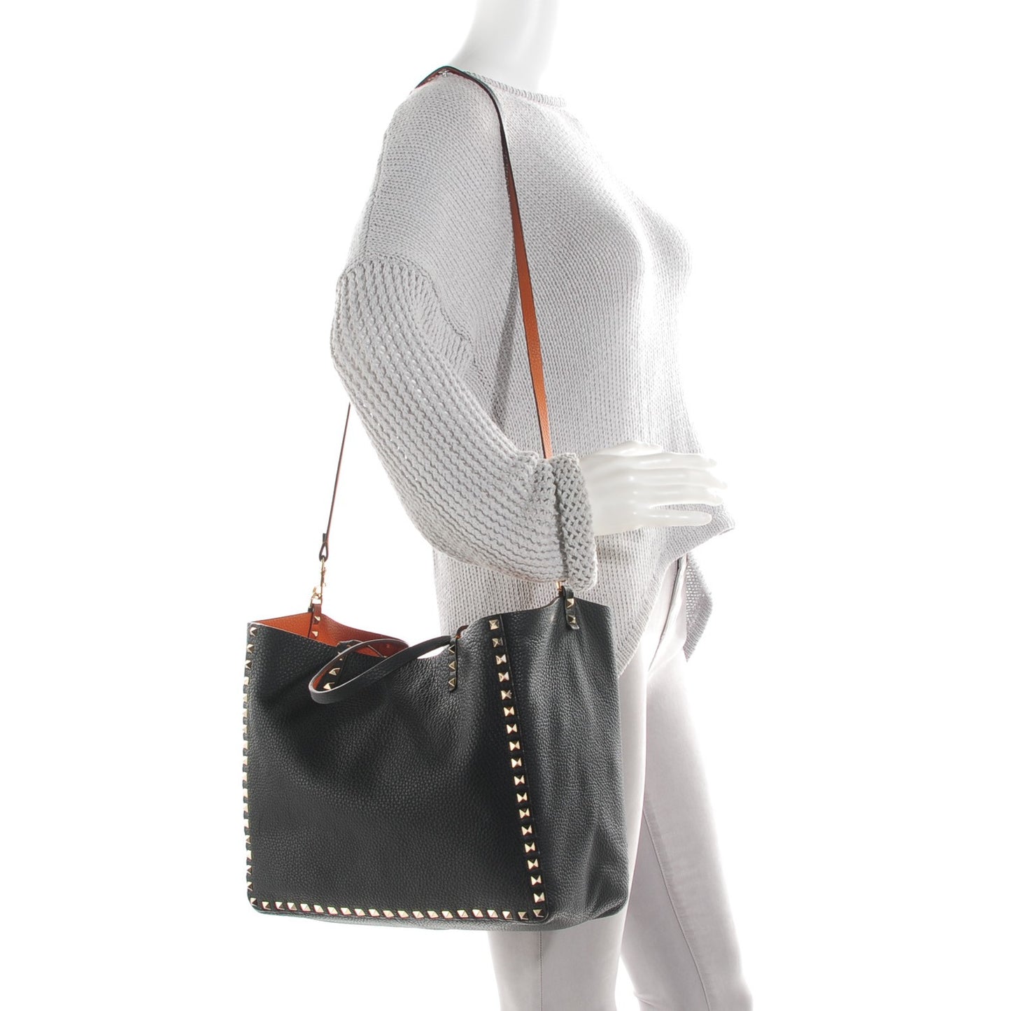 Calfskin Medium Rockstud Reversible Tote Black