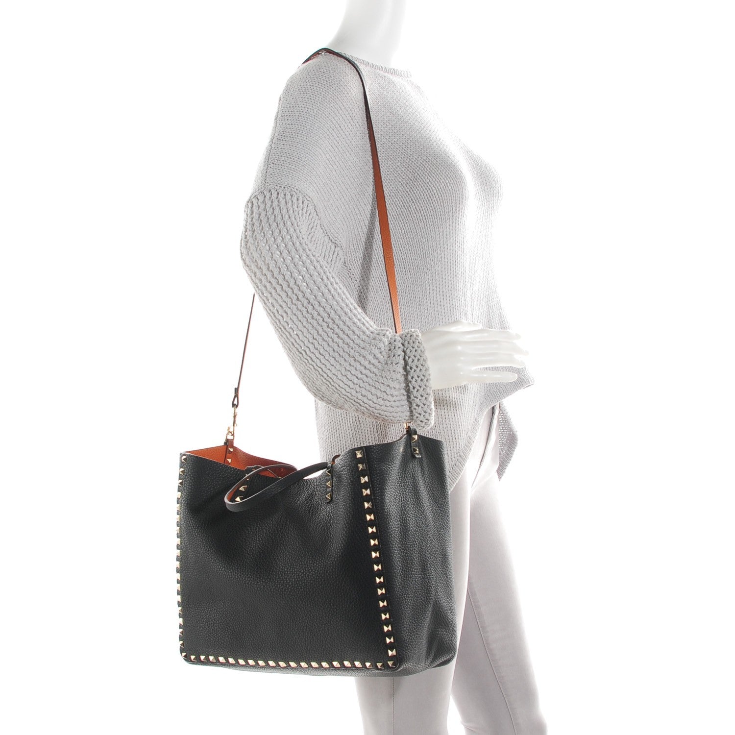 Valentino Garavani Calfskin Medium Rockstud Reversible Tote Black 2 of 7