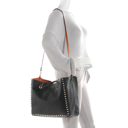 Valentino Garavani Calfskin Medium Rockstud Reversible Tote Black 2 of 7
