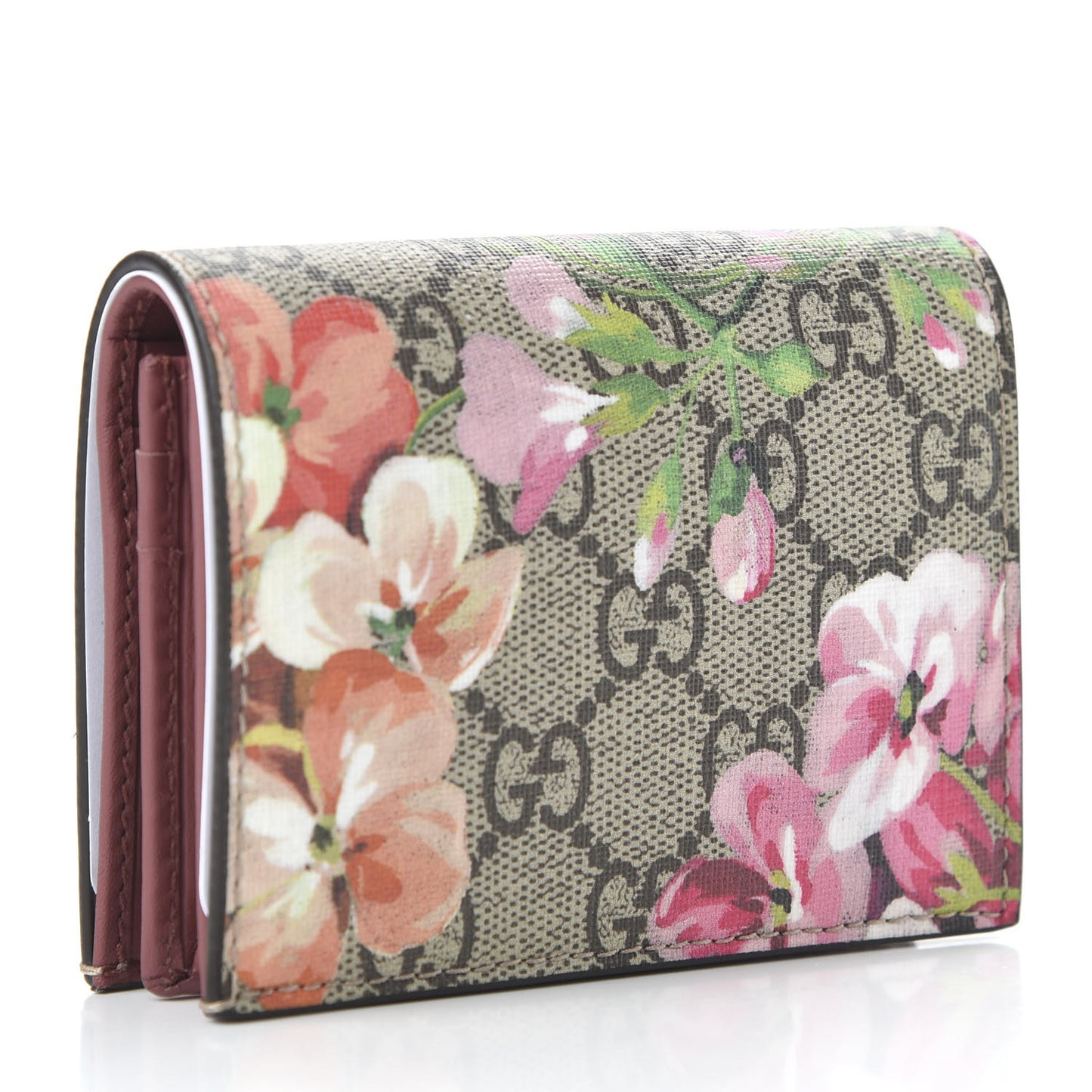 GG Supreme Monogram Blooms Card Case Beige Multicolor Dry Rose