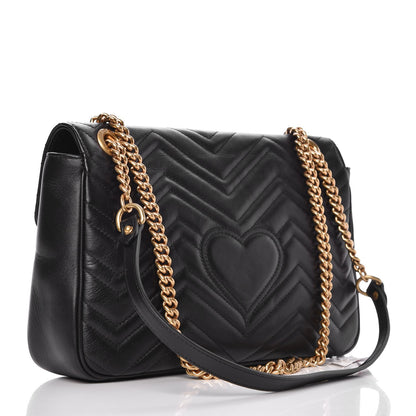 Gucci Calfskin Matelasse Medium GG Marmont Shoulder Bag Black 4 of 8