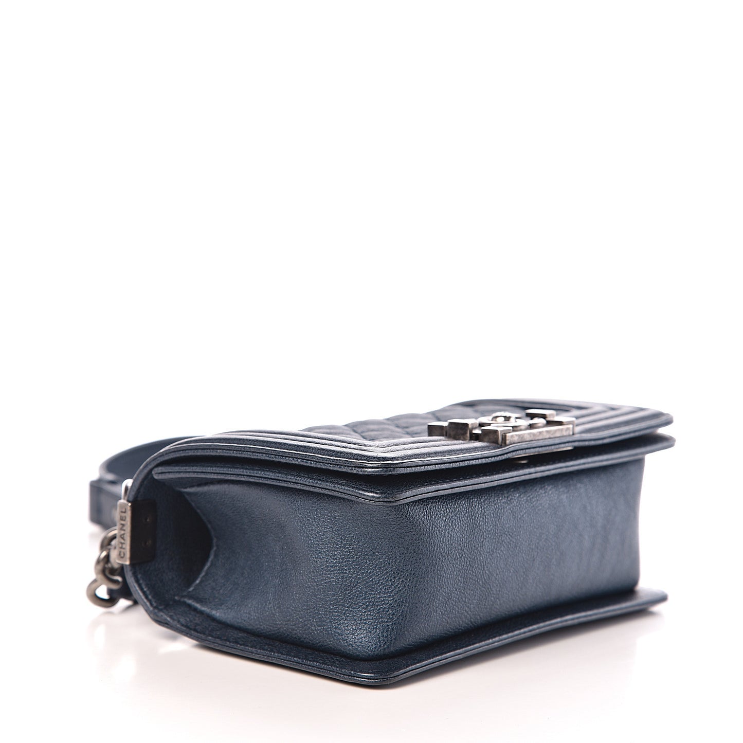 Metallic Calfskin Quilted Small Boy Flap Blue