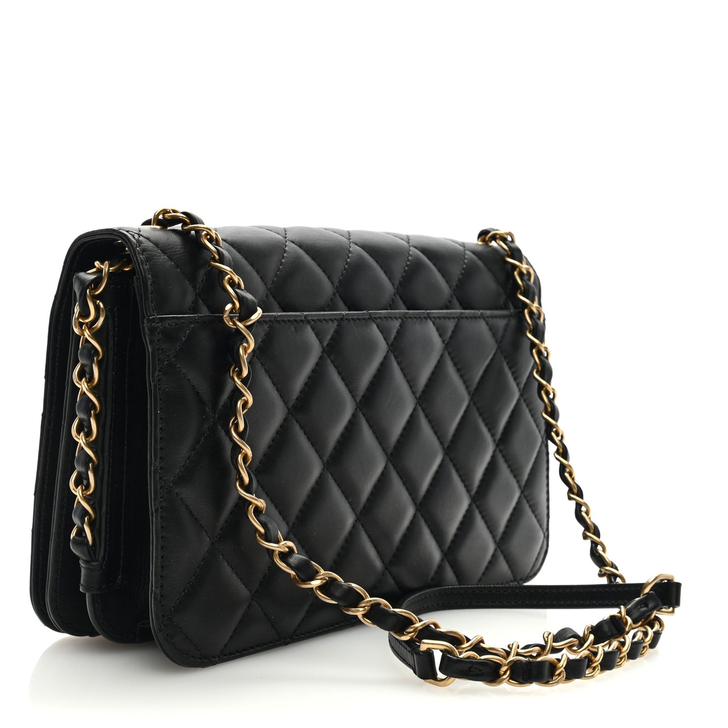 Lambskin Quilted Chain Medium Single Flap Black
