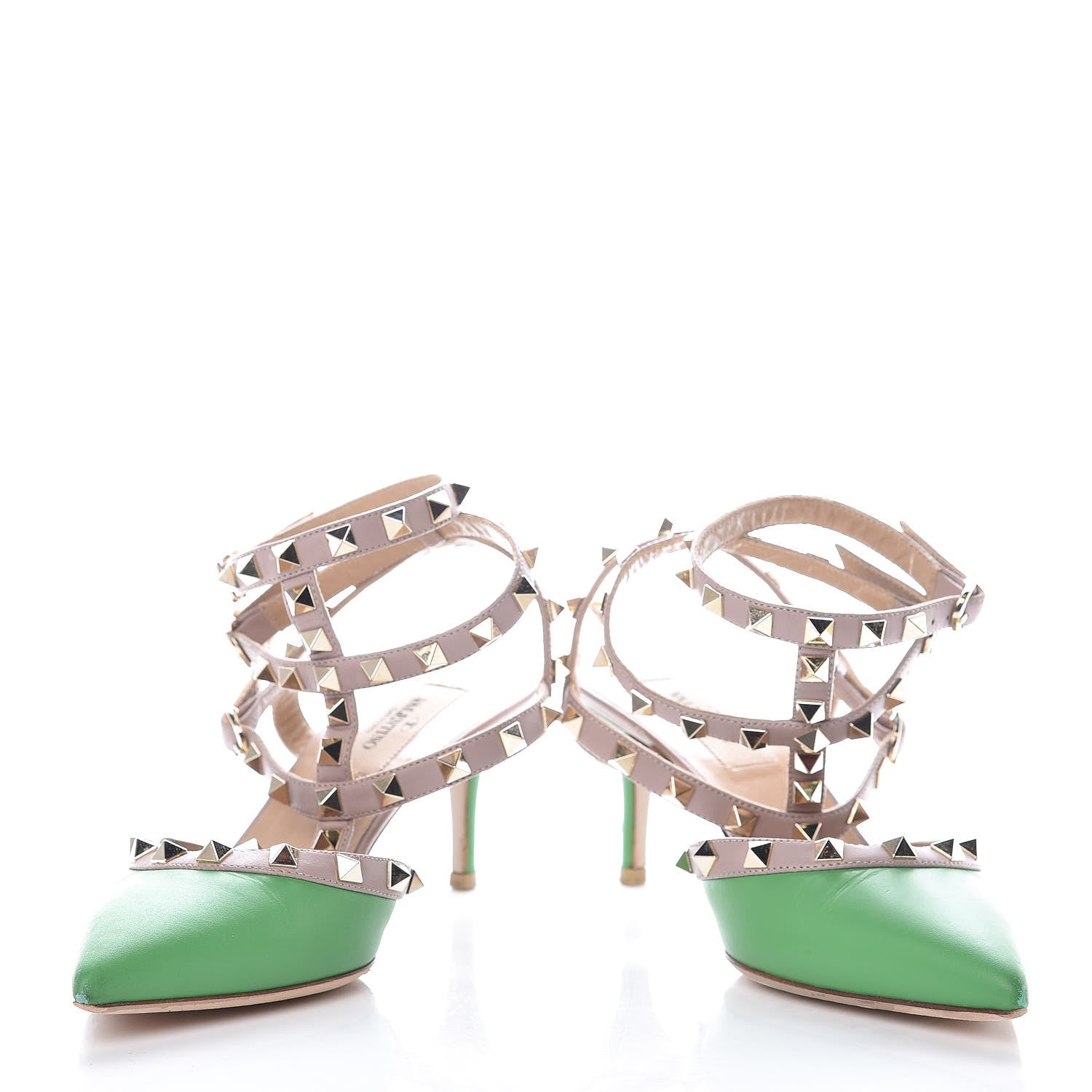 Valentino Garavani Calfskin Nappa Rockstud Ankle Strap 65mm Pumps 37 Green Poudre 5 of 11