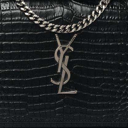 Saint Laurent Calfskin Crocodile Embossed Monogram Chain Wallet Black 8 of 10