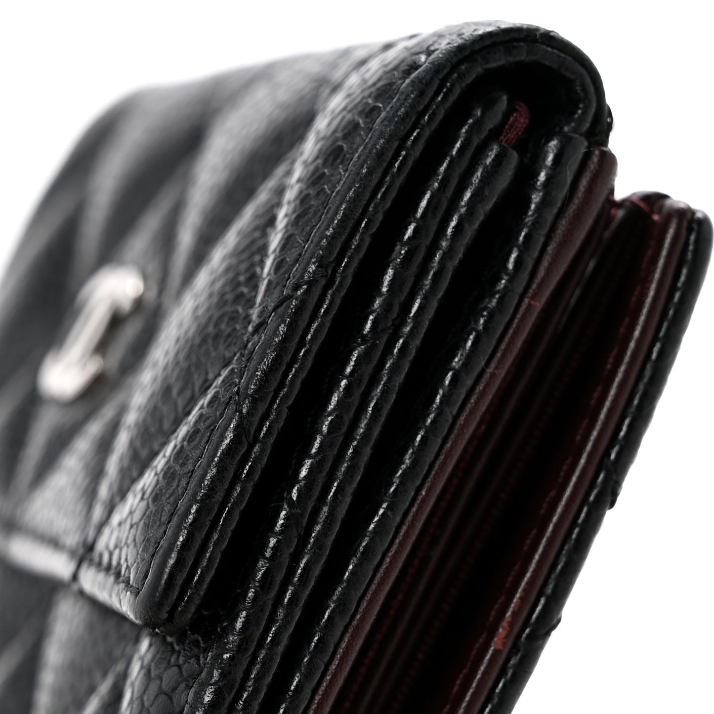 Caviar Quilted Compact French Flap Wallet Black