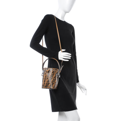 Fendi Calfskin F is FF Embossed Small Mon Tresor Bucket Bag Tobacco Black 3 of 10