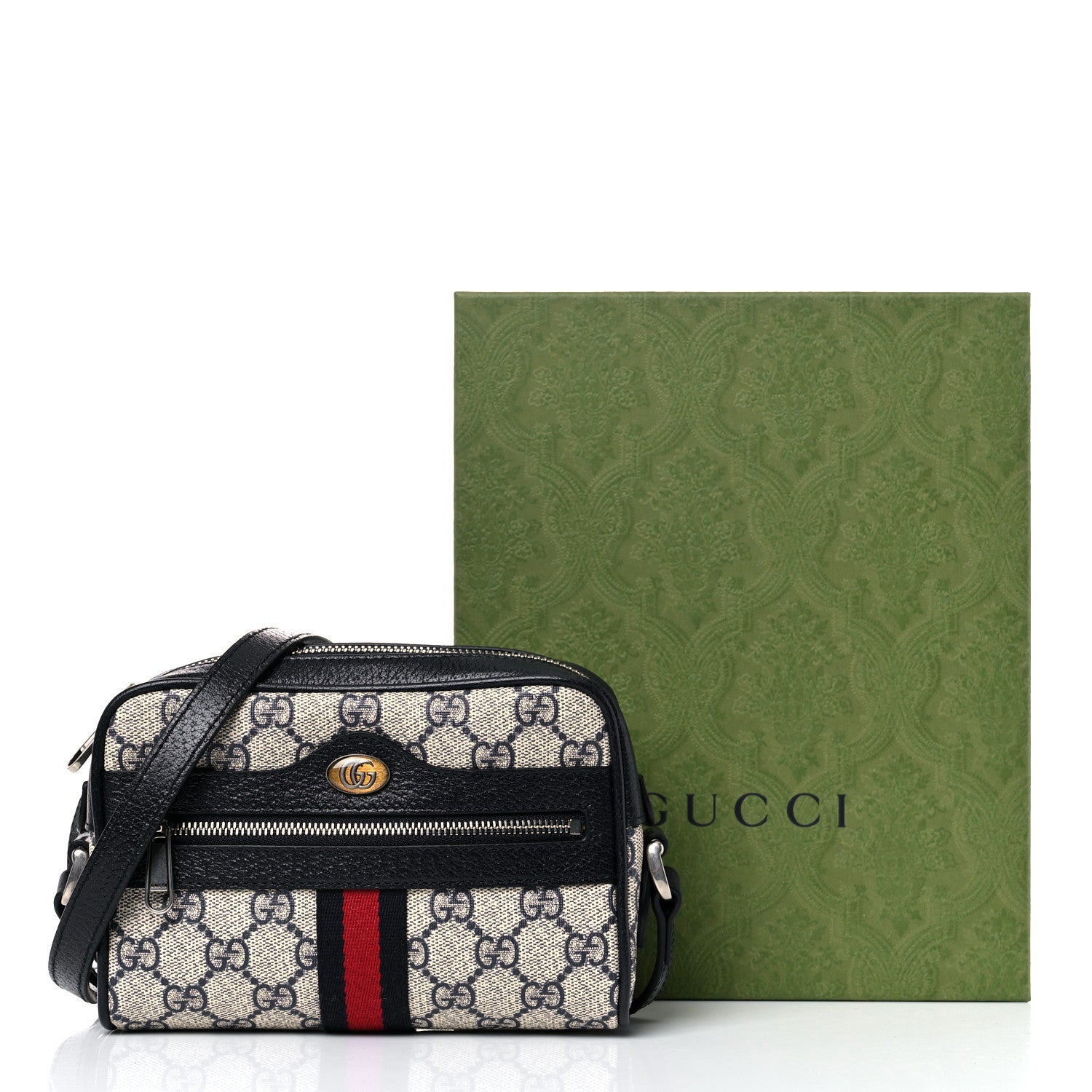 Gucci GG Supreme Monogram Textured Dollar Calfskin Web Mini Ophidia Shoulder Bag Beige Blue 9 of 9
