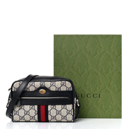 Gucci GG Supreme Monogram Textured Dollar Calfskin Web Mini Ophidia Shoulder Bag Beige Blue 9 of 9