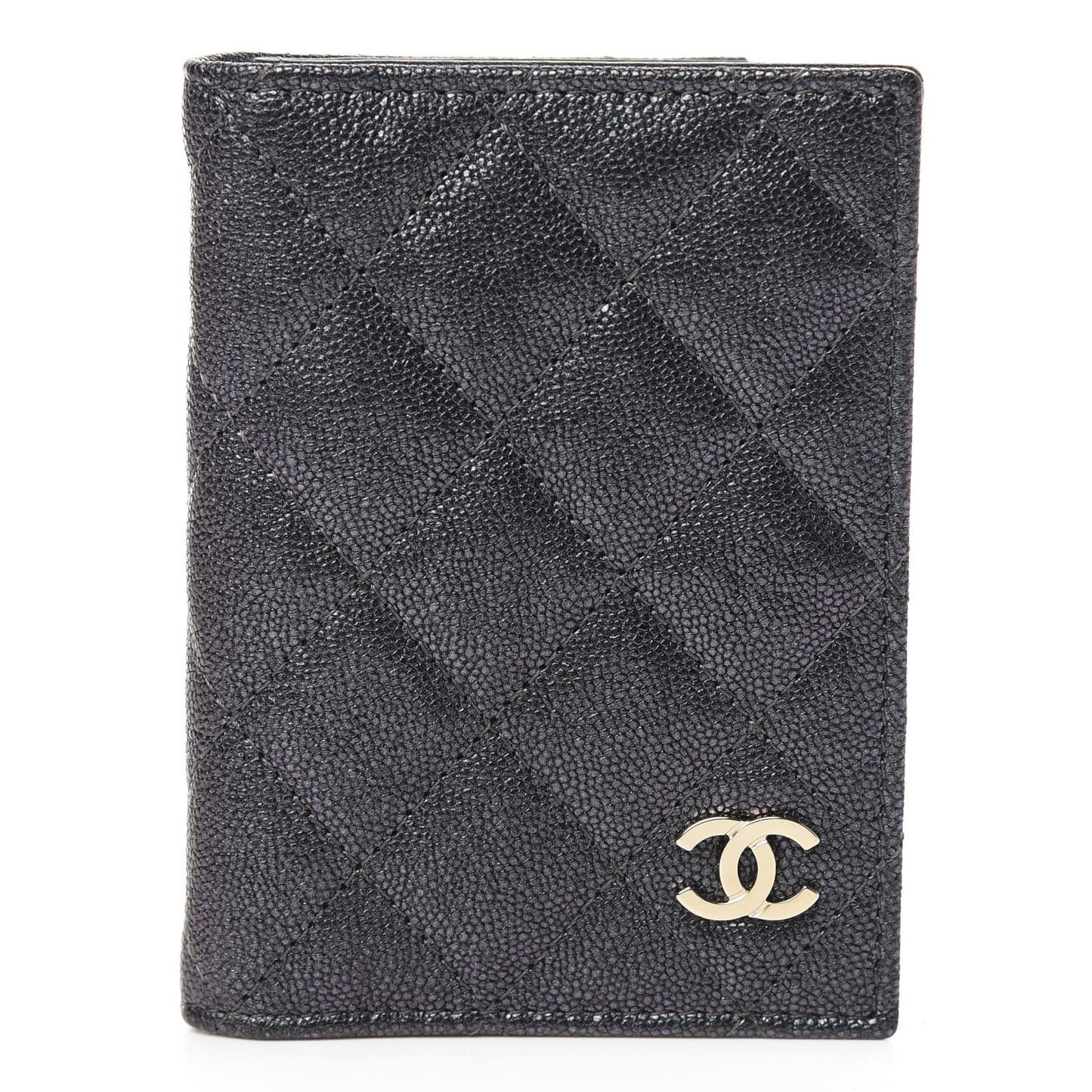 Iridescent Caviar Quilted Card Holder Wallet Black