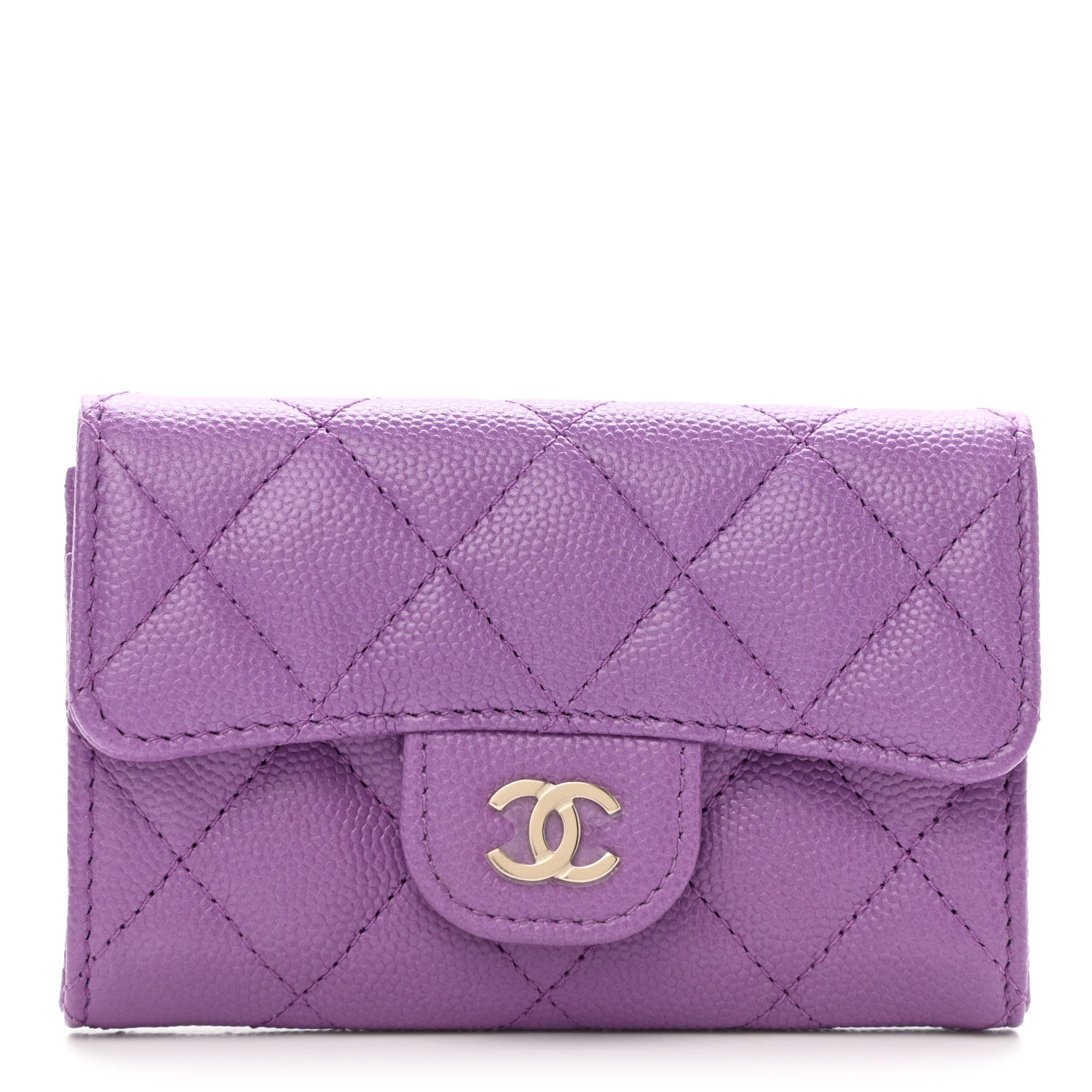 Chanel Caviar Quilted Flap Card Holder Wallet Purple 1 of 9
