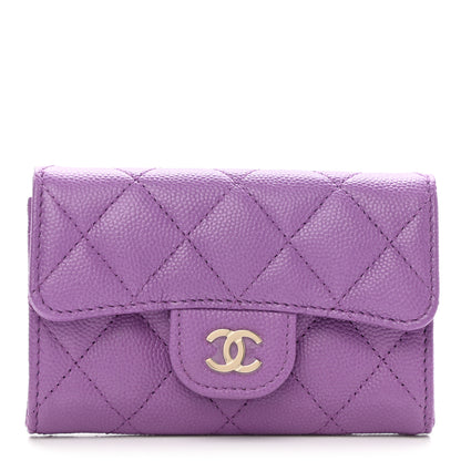Chanel Caviar Quilted Flap Card Holder Wallet Purple 1 of 9