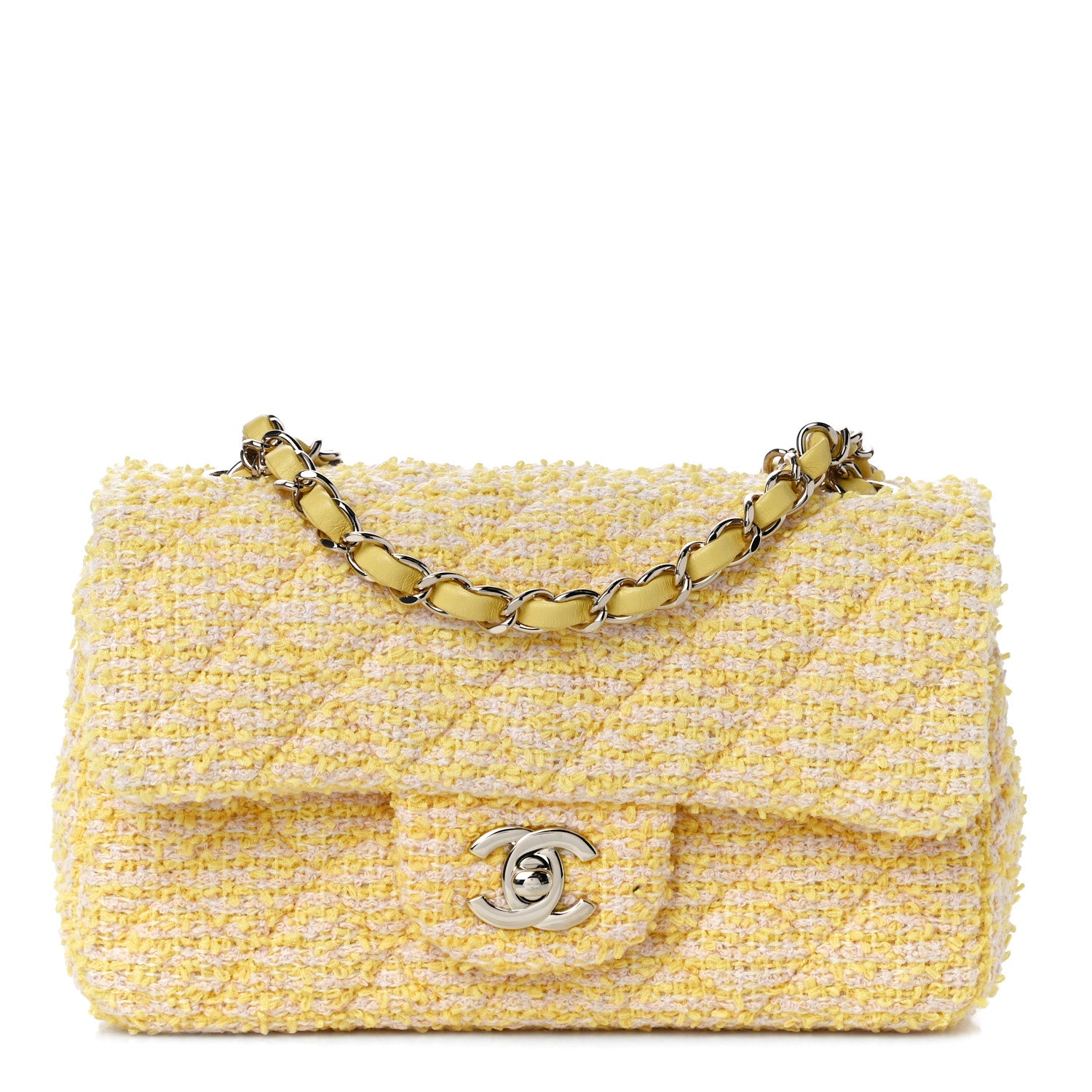 Chanel Tweed Quilted Mini Rectangular Flap Yellow Pink 1 of 11
