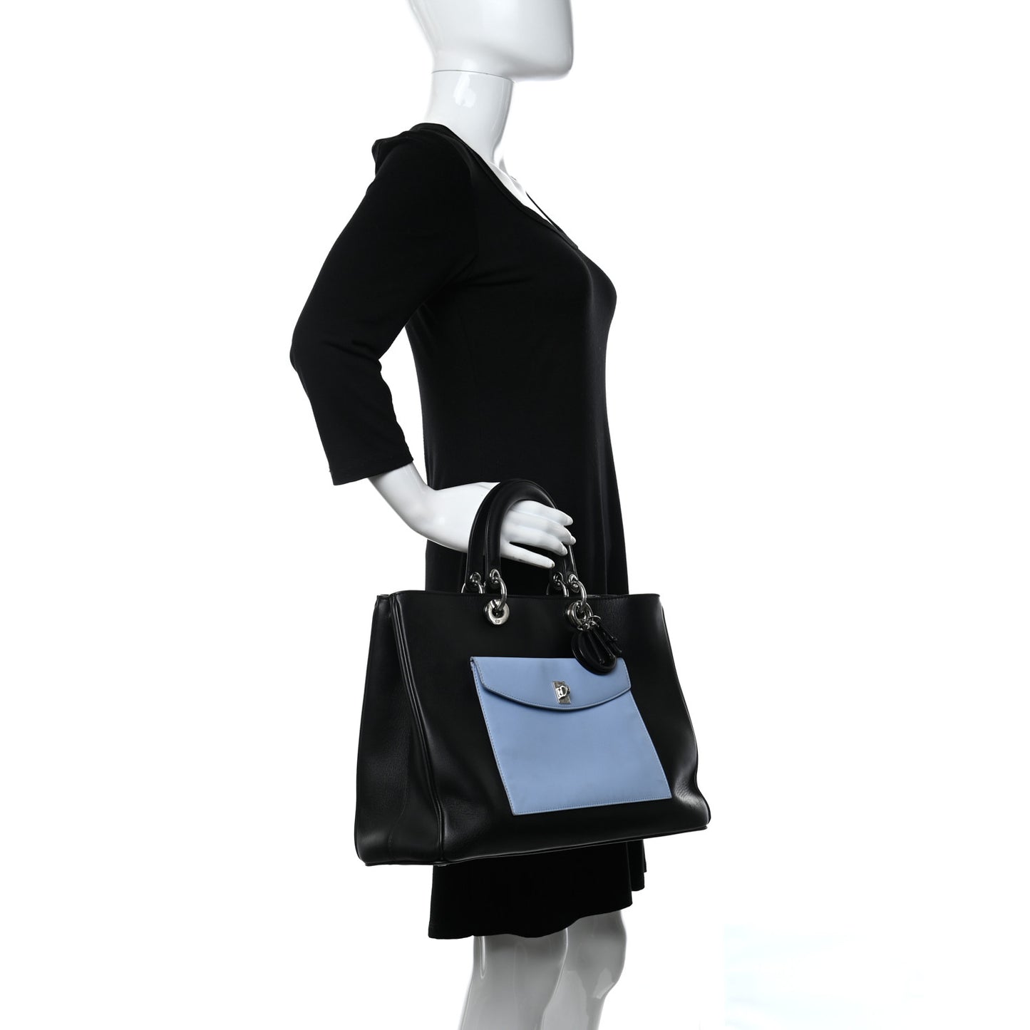 Smooth Calfskin Tri-Color Diorissimo Pocket Tote Black Blue Red
