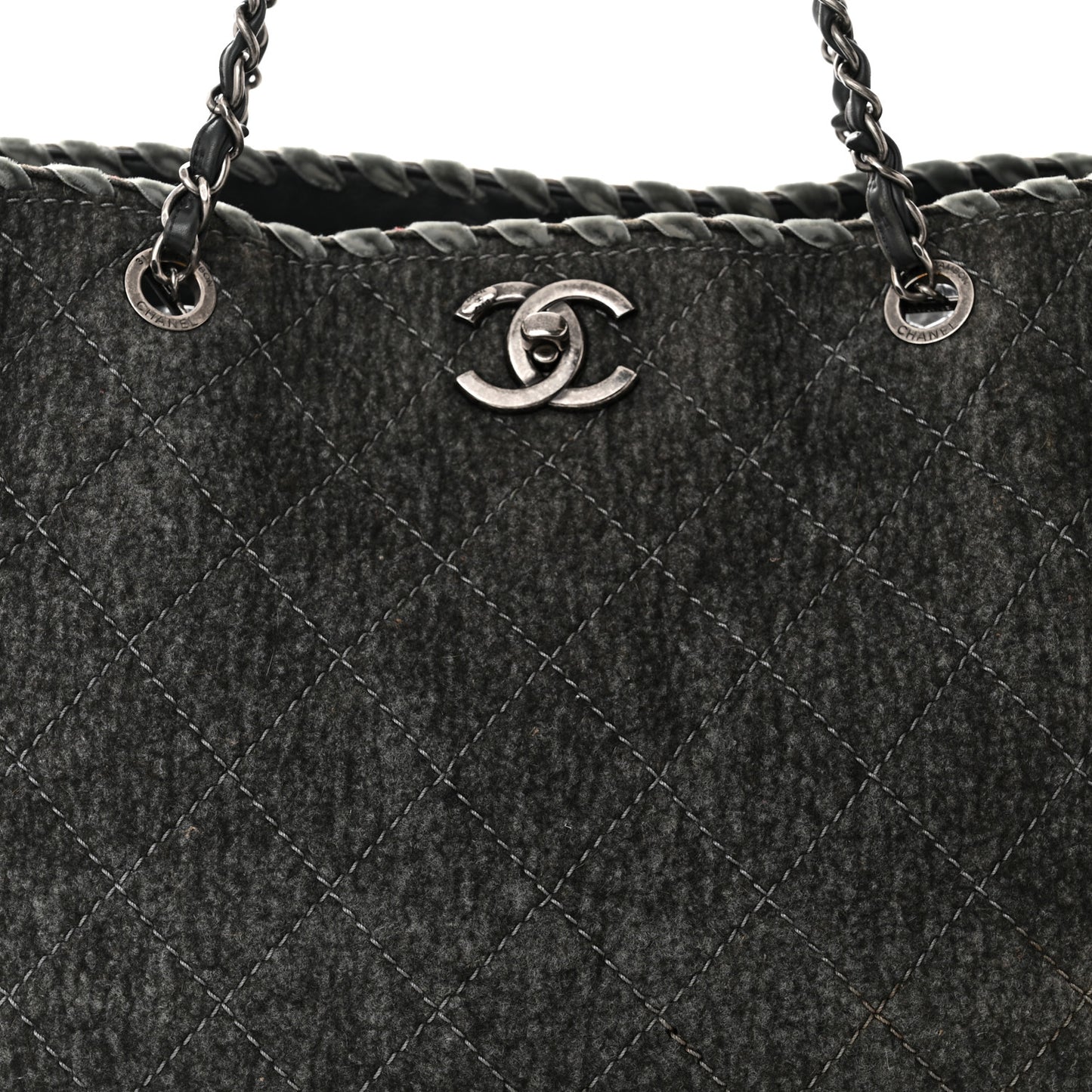 Wool Felt Quilted Large Shopping Tote Grey