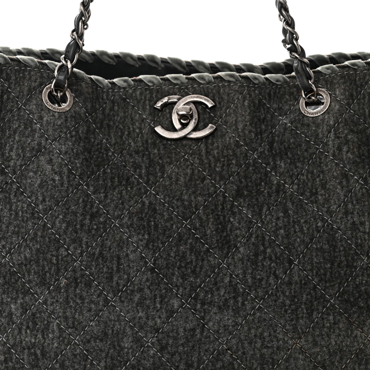 Chanel Wool Felt Quilted Large Shopping Tote Grey 8 of 15