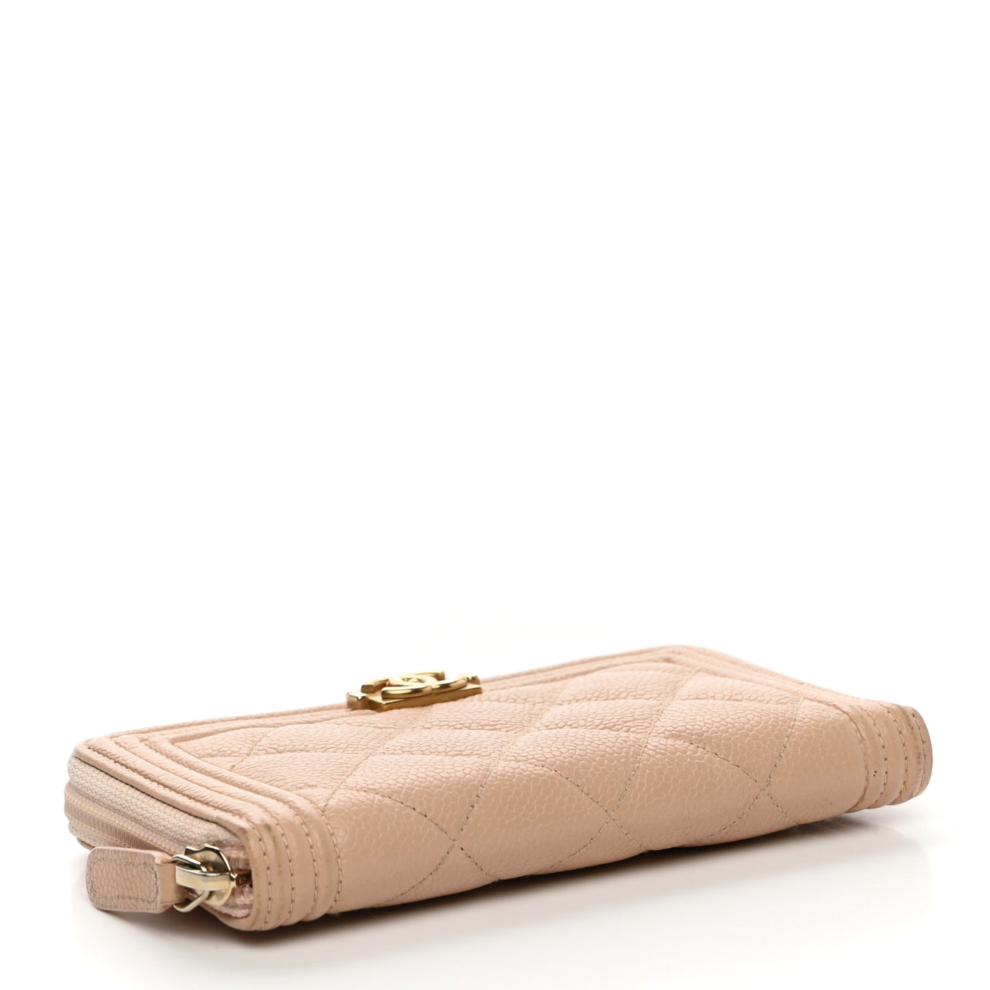 Caviar Quilted Small Boy Zip Around Wallet Beige