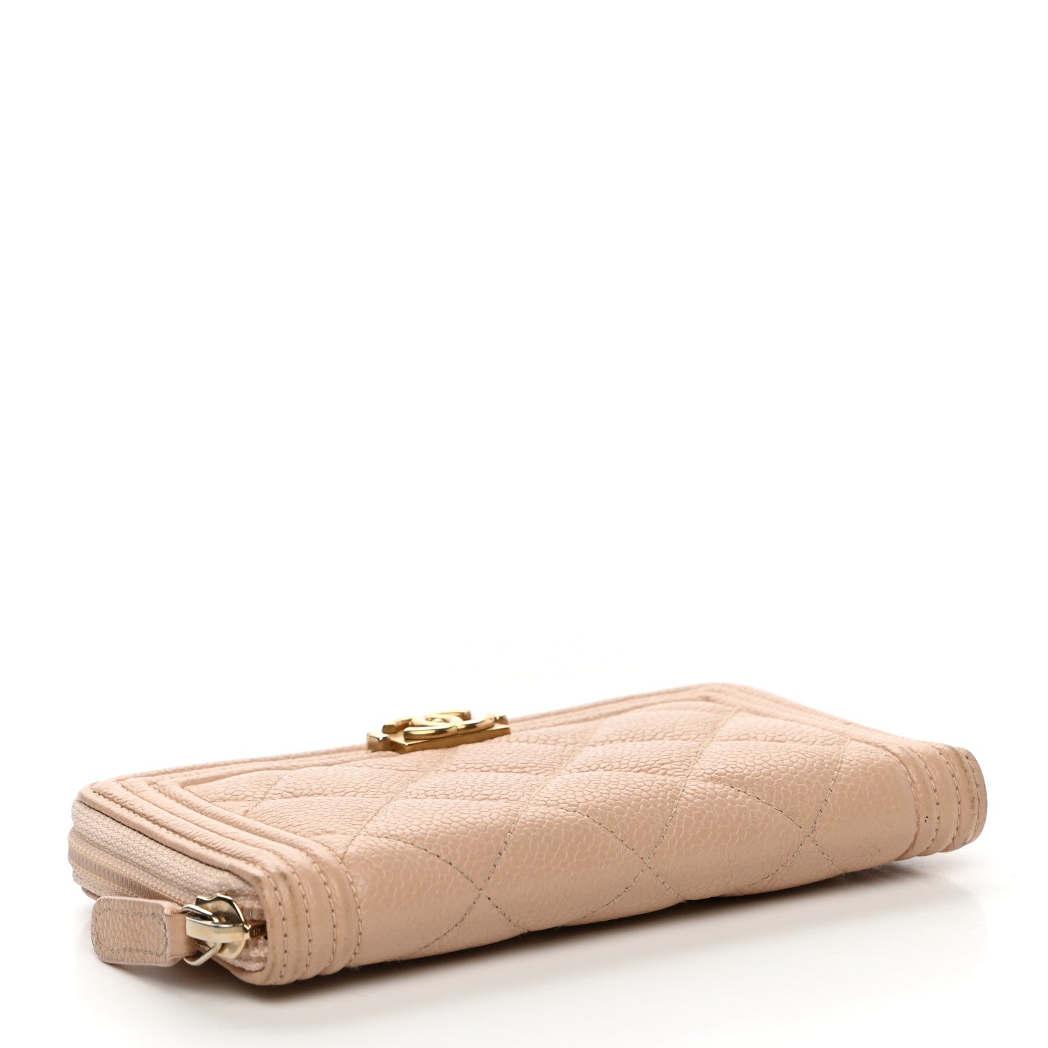 Chanel Caviar Quilted Small Boy Zip Around Wallet Beige 4 of 11