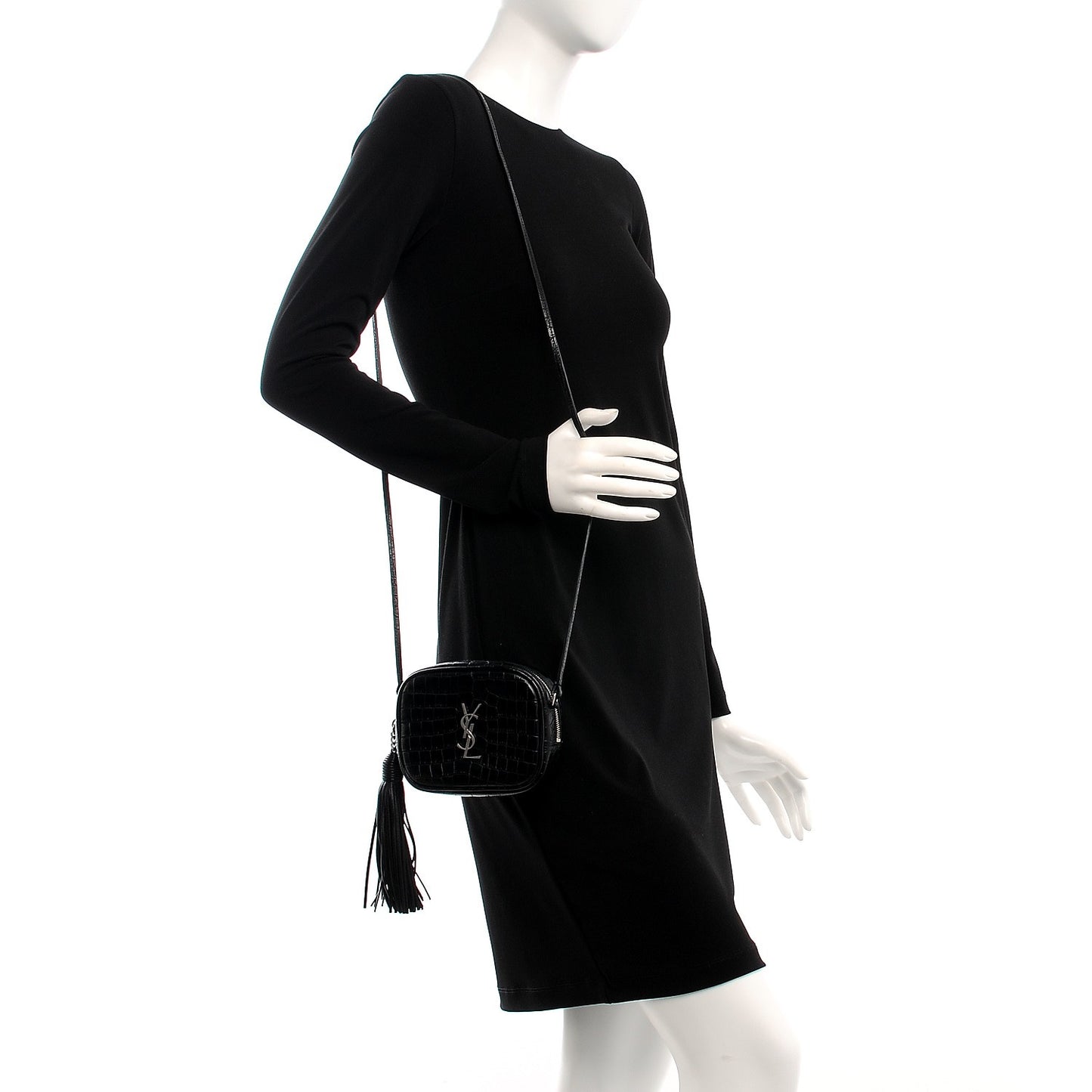 Calfskin Crocodile Embossed Monogram Blogger Bag Black
