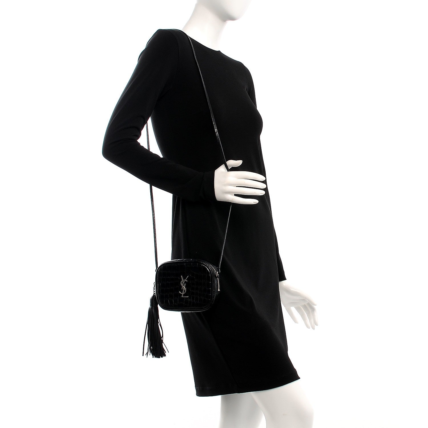 Saint Laurent Calfskin Crocodile Embossed Monogram Blogger Bag Black 2 of 8