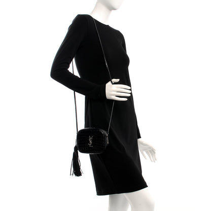 Saint Laurent Calfskin Crocodile Embossed Monogram Blogger Bag Black 2 of 8