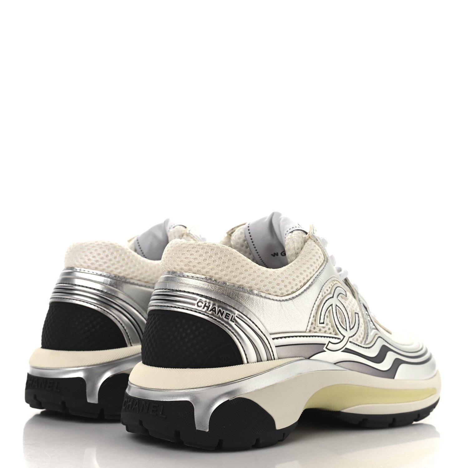 Chanel Fabric Laminated Calfskin Stretch CC Sneakers 35 White Silver 5 of 12