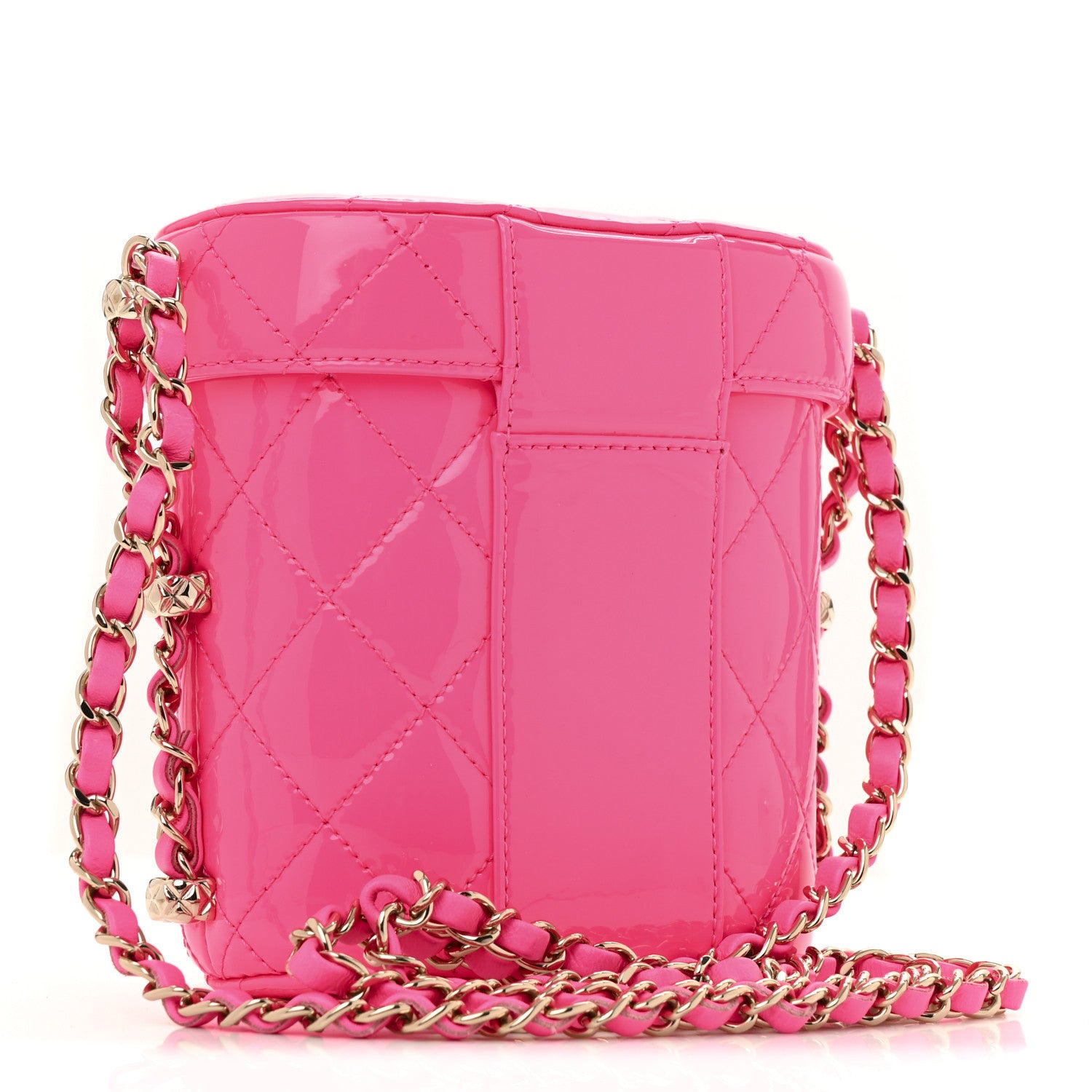 Chanel Patent Quilted CC Vani-Tea Case With Chain Neon Pink 3 of 11