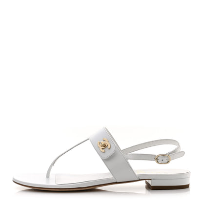 Chanel Lambskin CC Thong Sandals 38 White 1 of 8