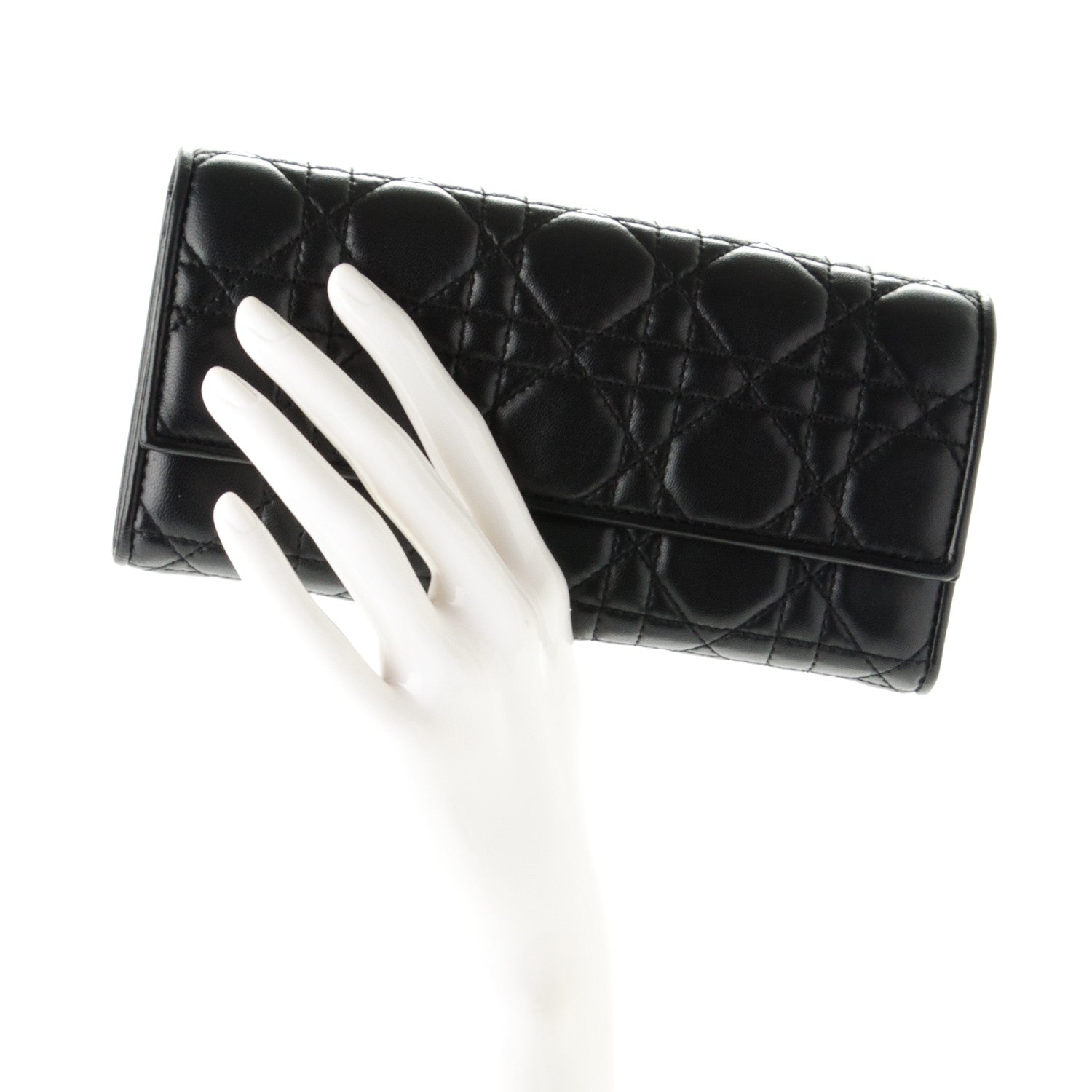 Christian Dior Lambskin Cannage Rendez-vous Chain Wallet Black 2 of 6