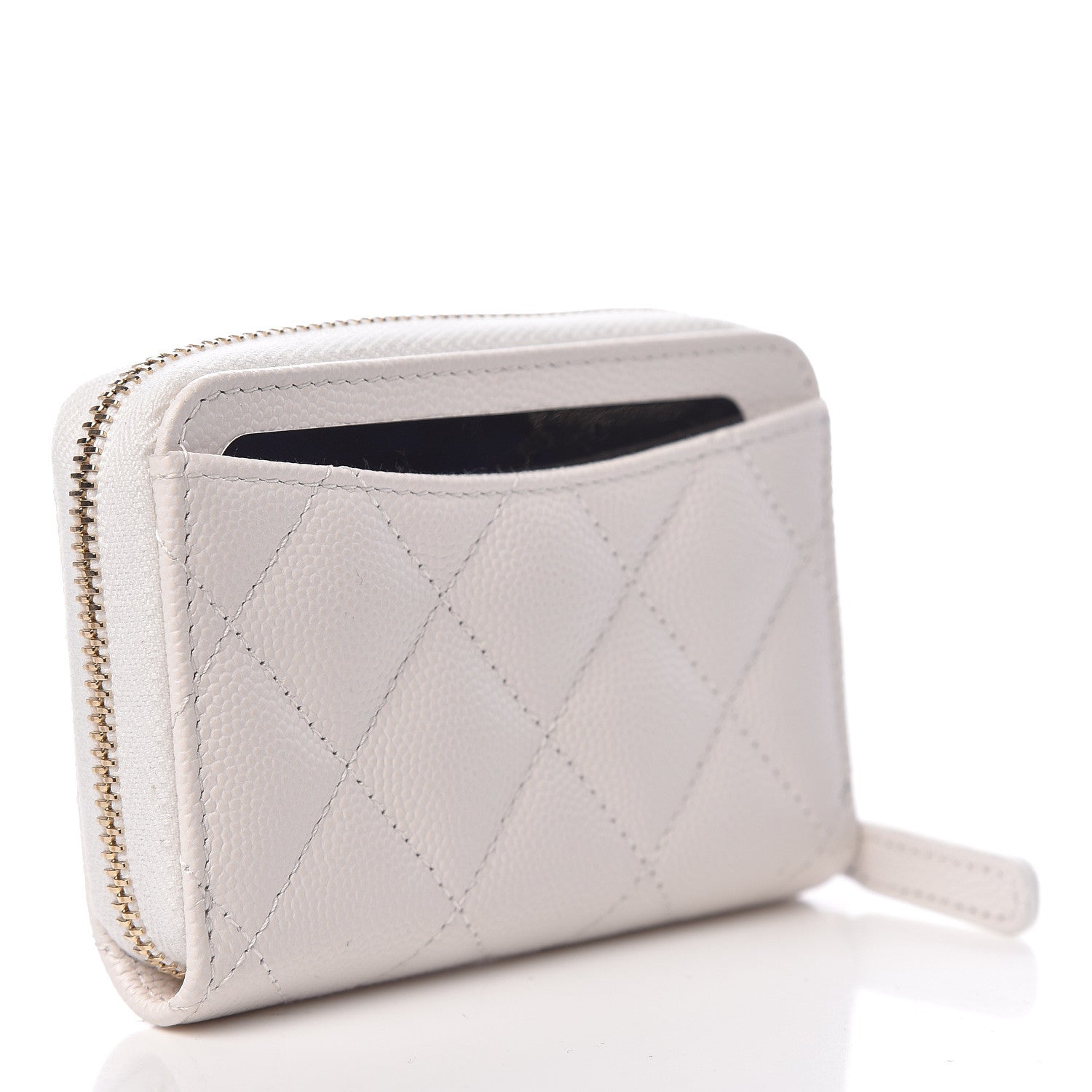 Chanel Caviar Quilted Zip Coin Purse White 3 of 8