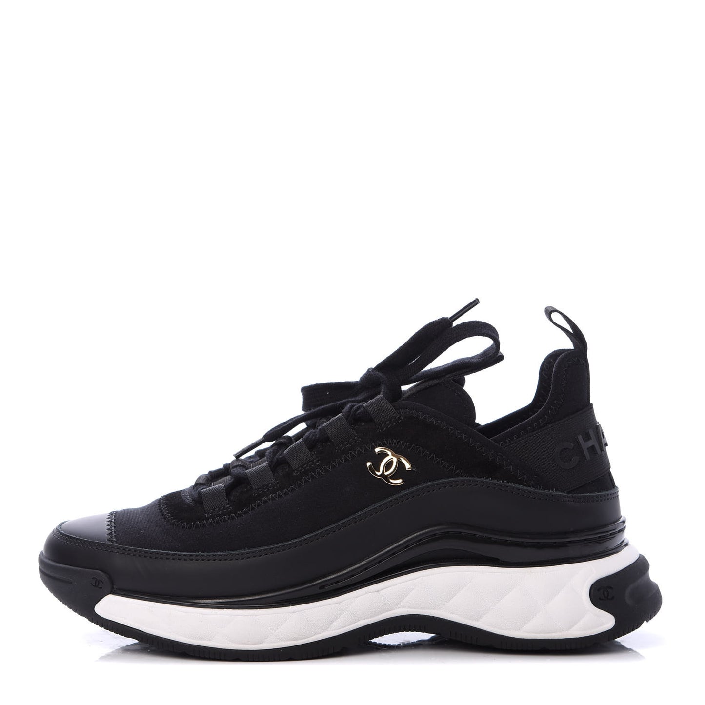 Velvet Calfskin Mixed Fibers CC Sneakers 37 Black